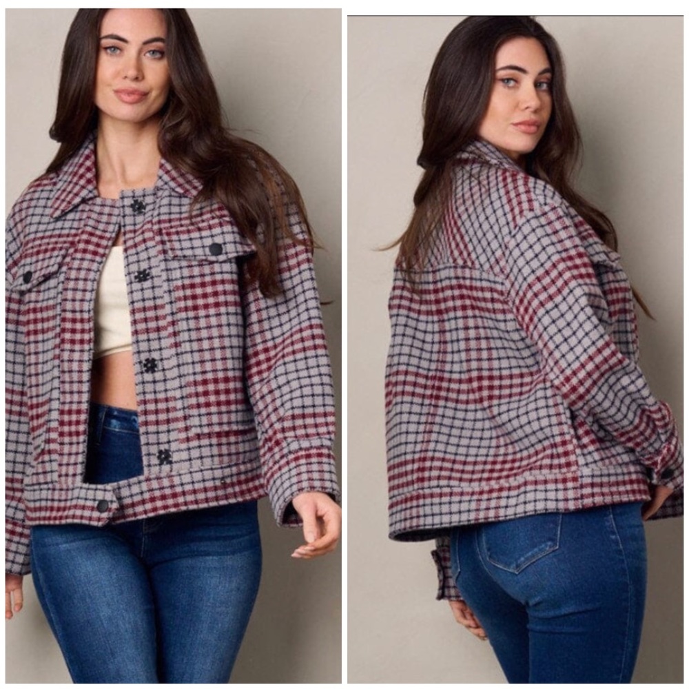 Plaid Gray & Red Jacket